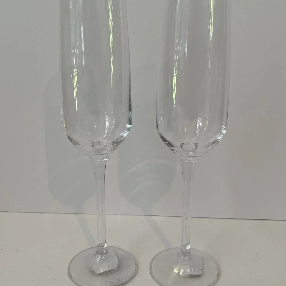 Set 2 CRATE & BARREL Nattie Champagne Glasses Flutes 7 oz. SLOVAKIA ~ New w/tag